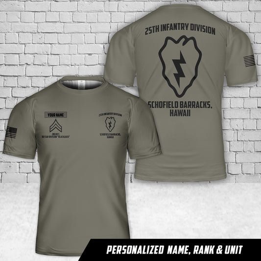 Custom Name, Rank, Unit US Army 25th Infantry Division T-Shirt 3D