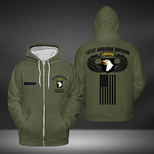 Custom Name 101st Airborne Division AOP Zip Hoodie (Lightweight)