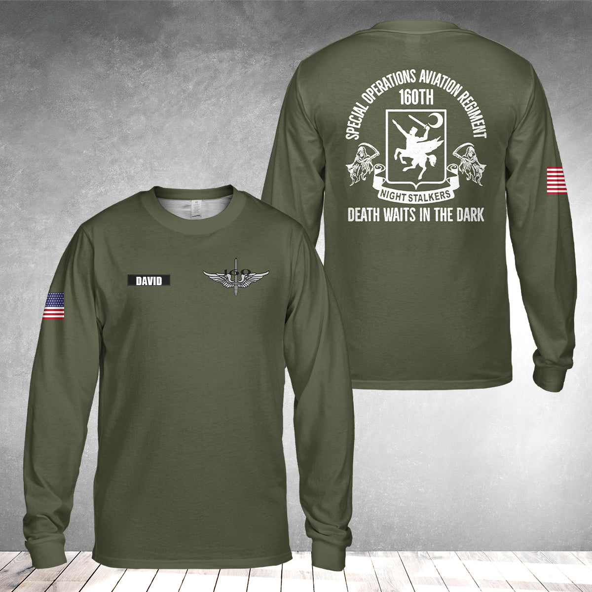 Custom Name 160th Airborne NIGHT STALKERS SOAR Death waits In The Dark Long Sleeve Shirt