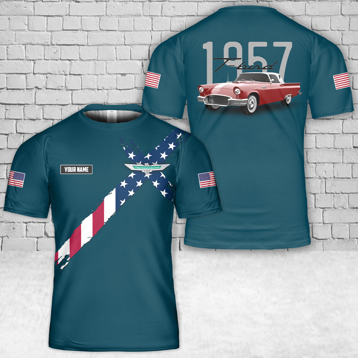 Custom Name 1957 Ford Thunderbird 3D T-Shirt