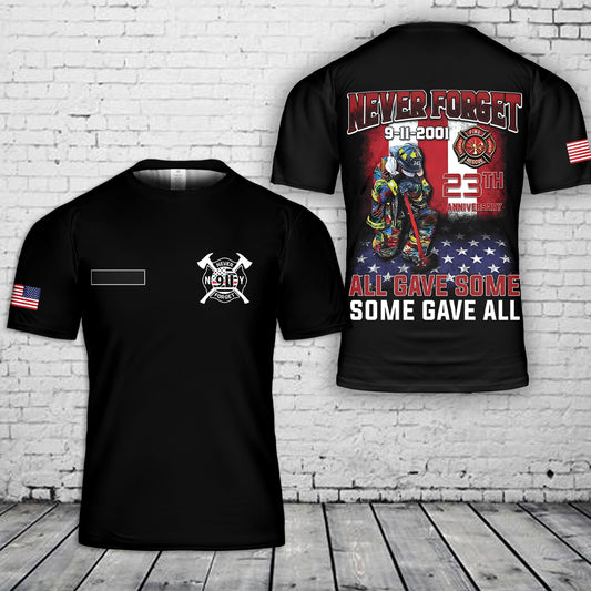 Custom Name 23th Anniversary Never Forget 911 September 11th, 911 New York Fire fighter T-Shirt 3D