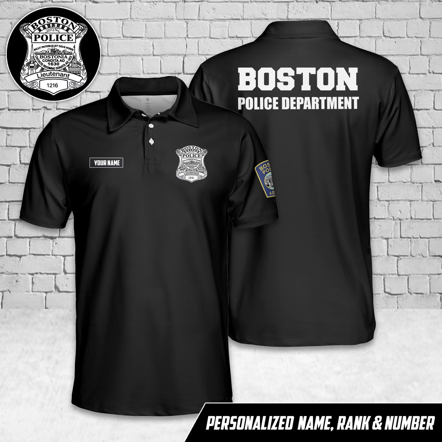 Custom Name, Rank And Number Boston, Massachusetts, Boston Police Department (BPD) Polo Shirt
