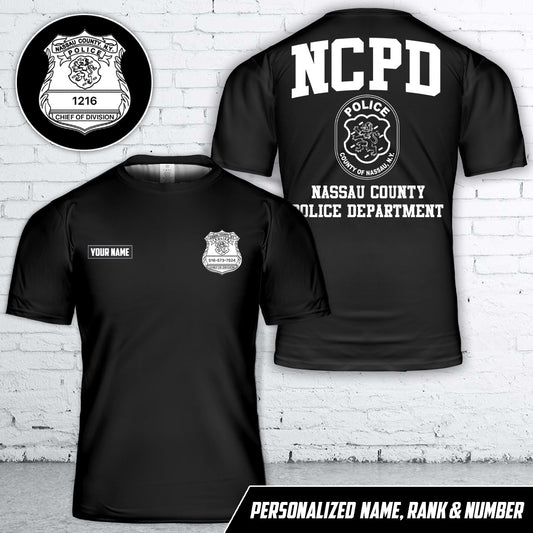 Custom Name, Rank And Number Nassau County, New York, Nassau County Police Department T-Shirt 3D