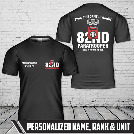 Custom Name, Rank And Unit US Army Paratrooper 82nd Airborne Division All American Death From Above T-Shirt 3D