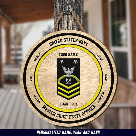 Custom Name, Rank And Year US Navy Veterans Custom Shape Wood Sign