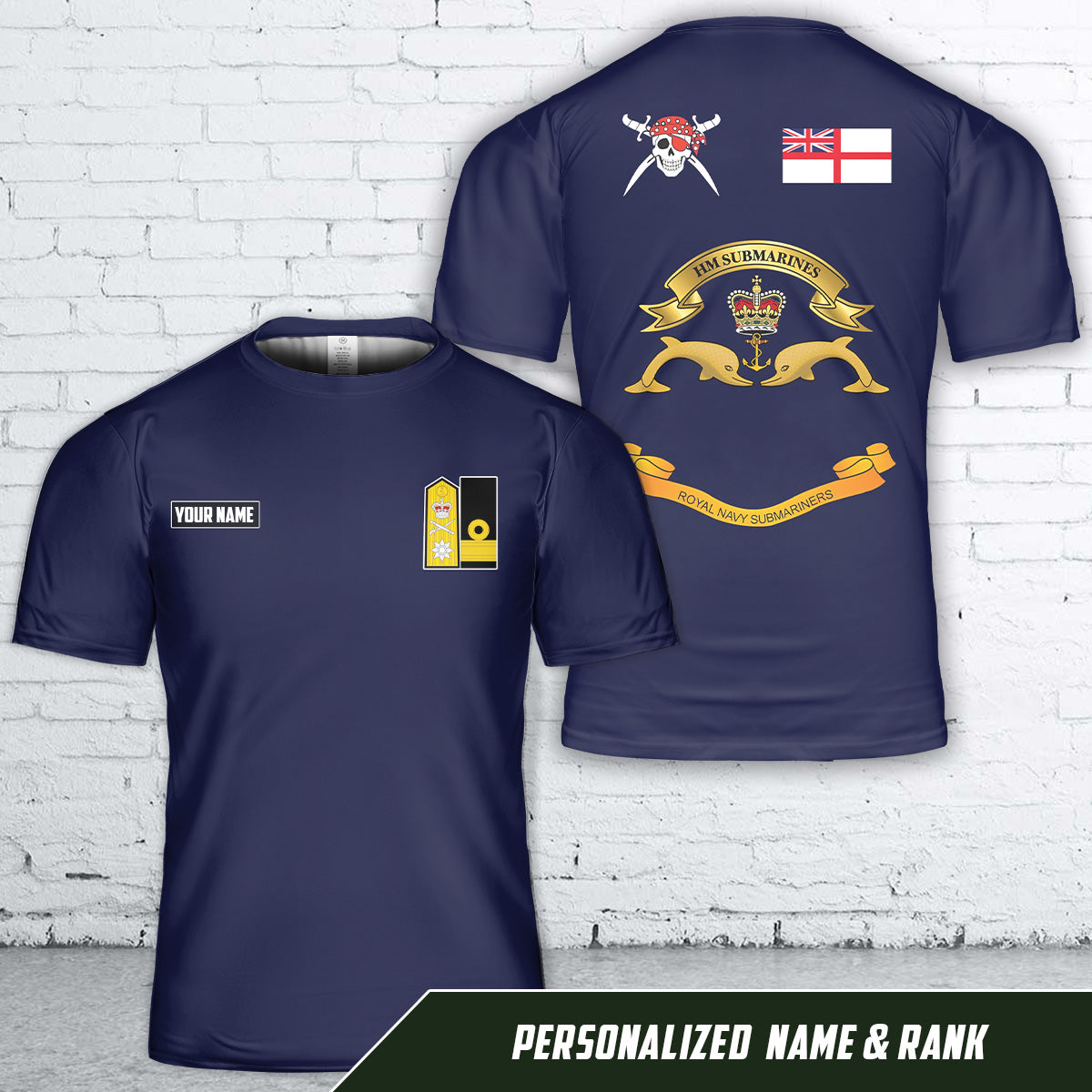 Custom Name, Rank Royal Navy Submarine Service Veteran T-Shirt 3D