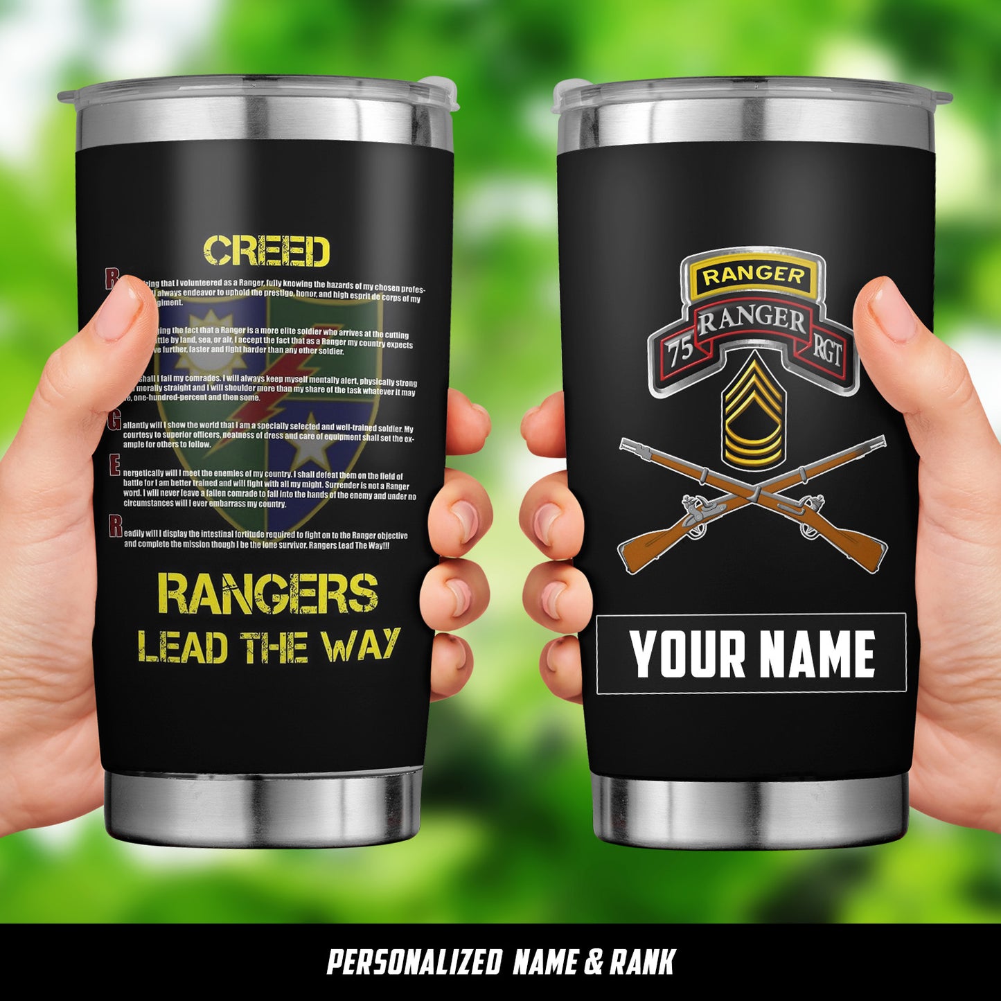 Custom Name, Rank US Army 75th Ranger Regiment Tumbler 20oz
