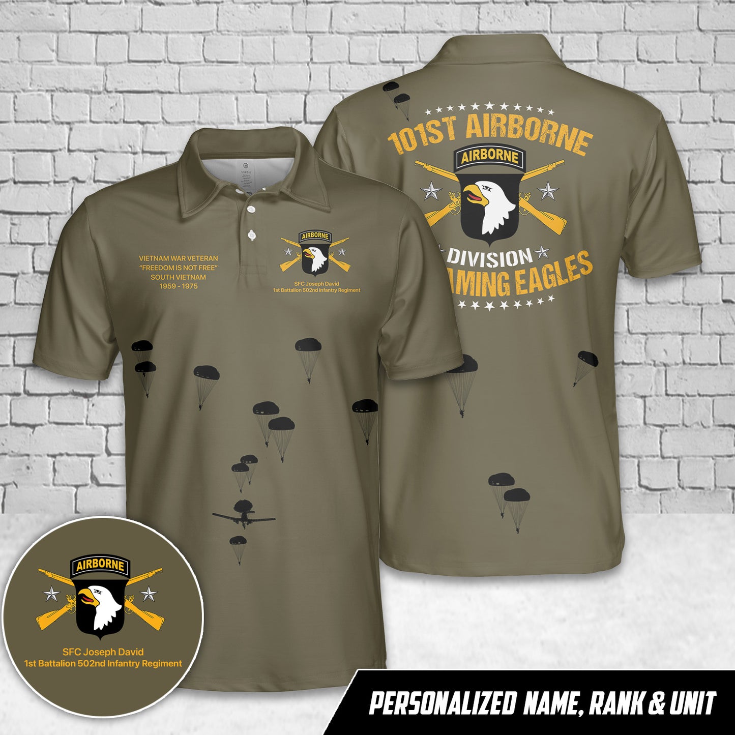 Custom Name, Rank & Unit US Army 101st Airborne Division Screaming Eagles Polo Shirt
