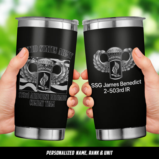 Custom Name, Rank & Unit US Army 173rd Airborne Brigade Combat Team Tumbler 20oz