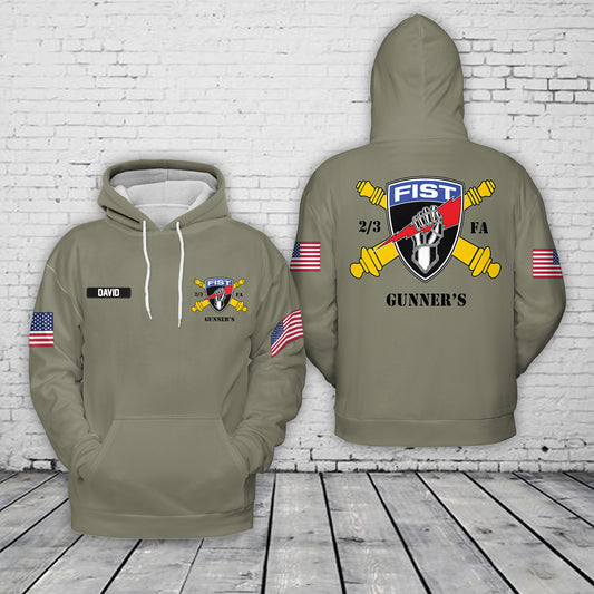 Custom Name 2/3 Gunner's Fist 3D Hoodie