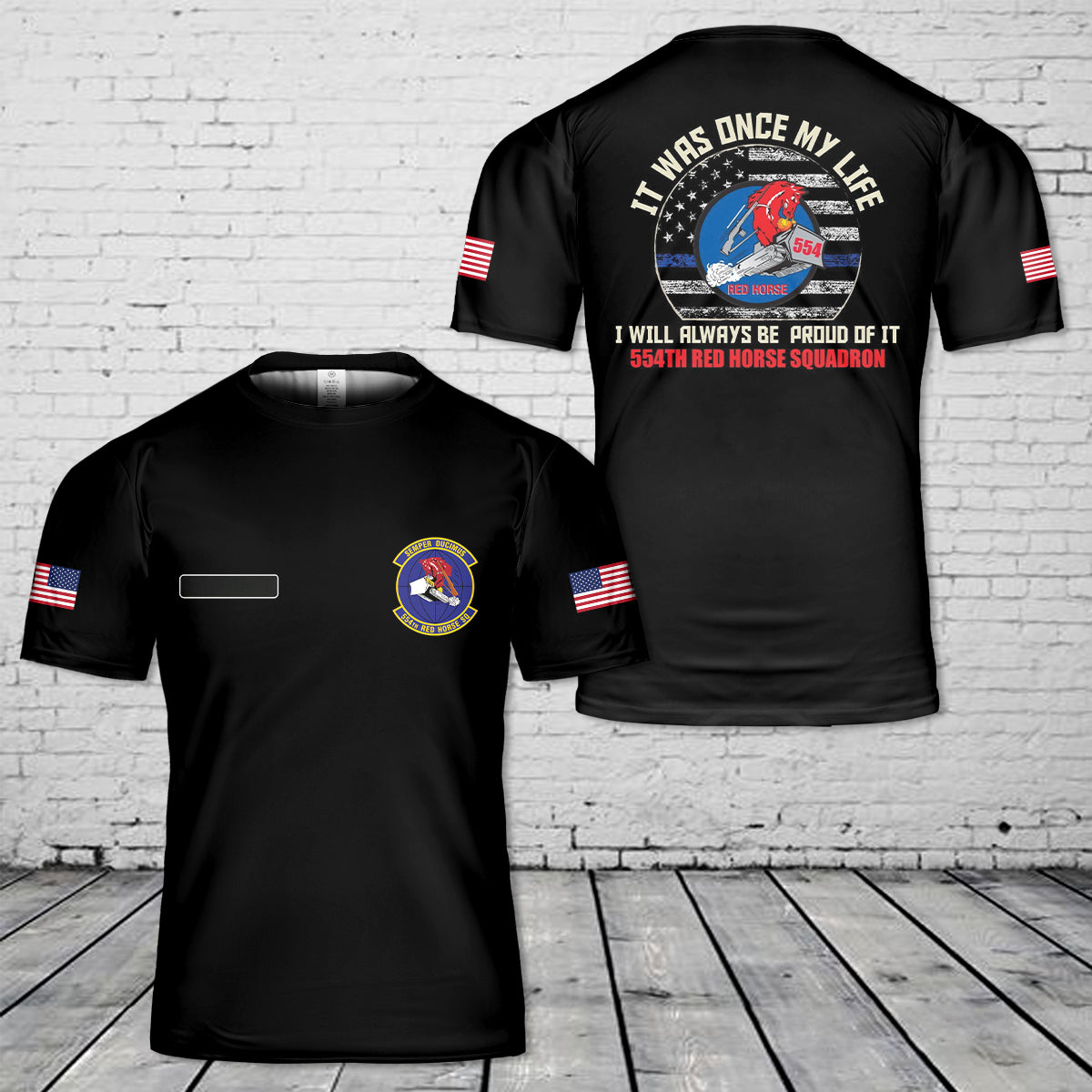 Custom Name 554th RED HORSE Squadron Alumni T-Shirt 3D