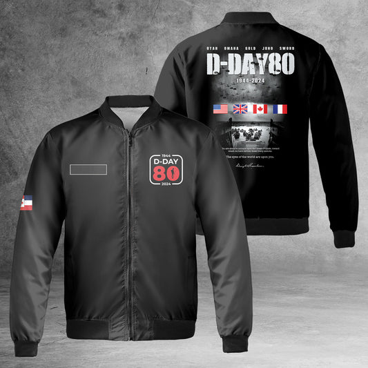 Custom Name 80th anniversary of D-Day AOP Fleece Bomber Jacket