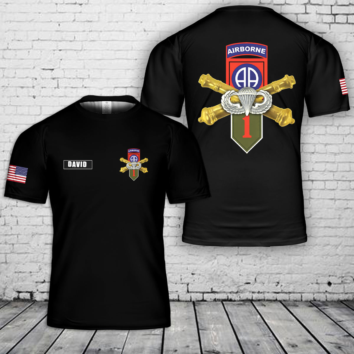 Custom Name 82nd Airborne AA Division Double Cannons Basic Jump Wings 1st 3D T-Shirt