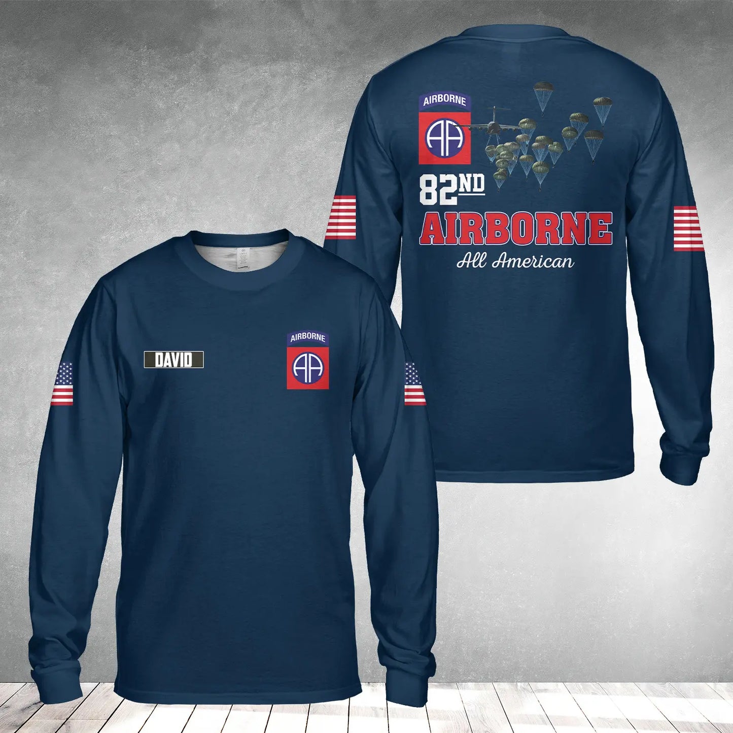 Custom Name 82nd Airborne All American Long Sleeve Shirt