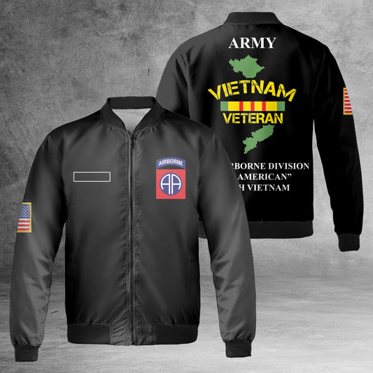 Custom Name 82nd Airborne Division "All American" ARMY Vietnam Veteran South Vietnam AOP Fleece Bomber Jacket