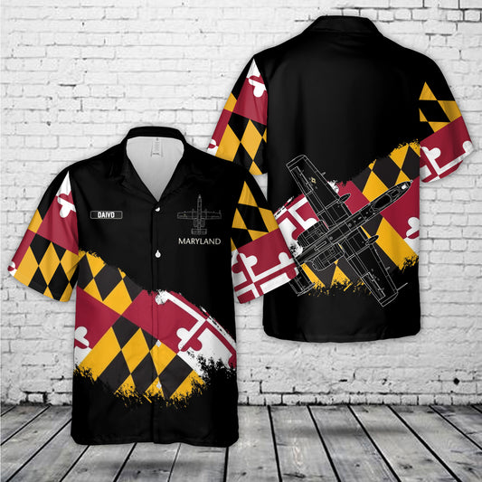Custom Name A-10 Warthog on Maryland Hawaiian Shirt