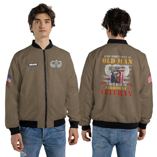 Custom Name Airborne Veteran AOP Fleece Bomber Jacket