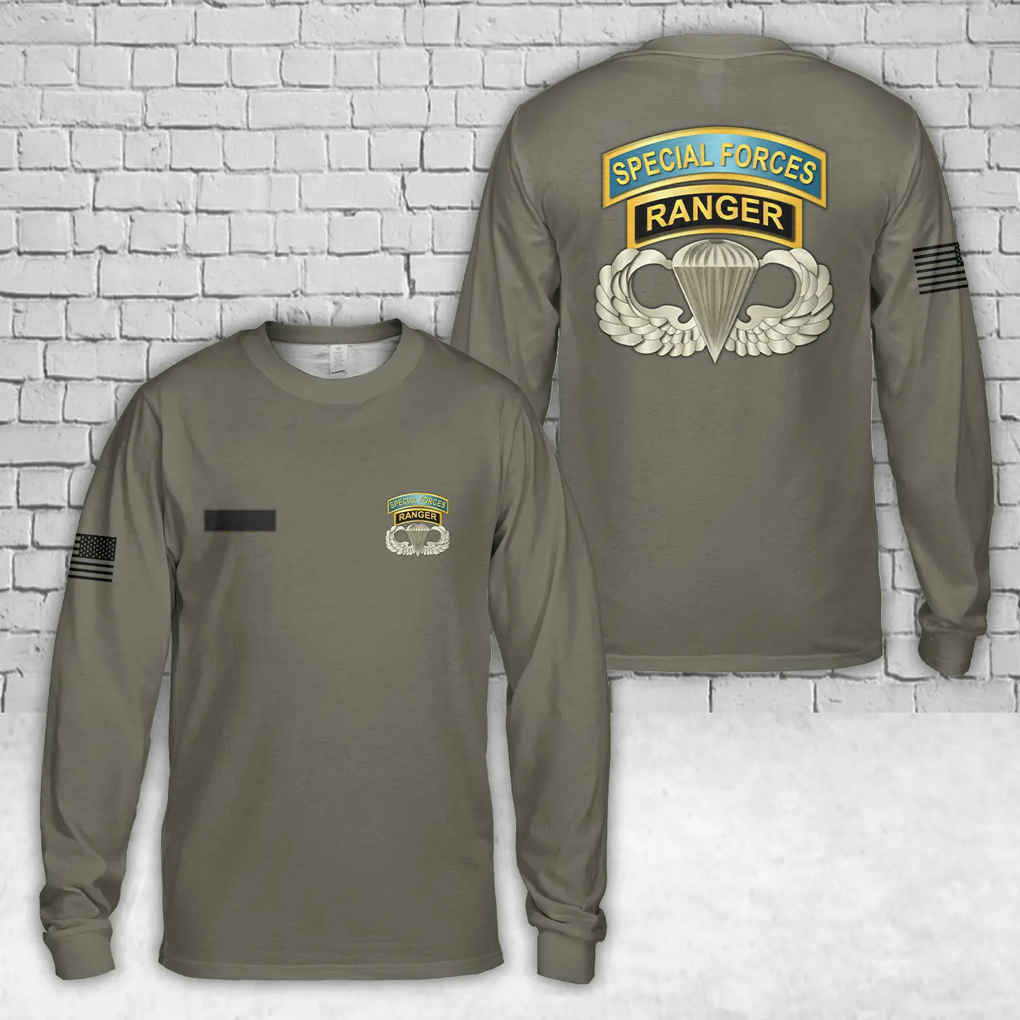 Custom Name Airborne Badge - Ranger - SF Tabs AOP Long Sleeve Shirt