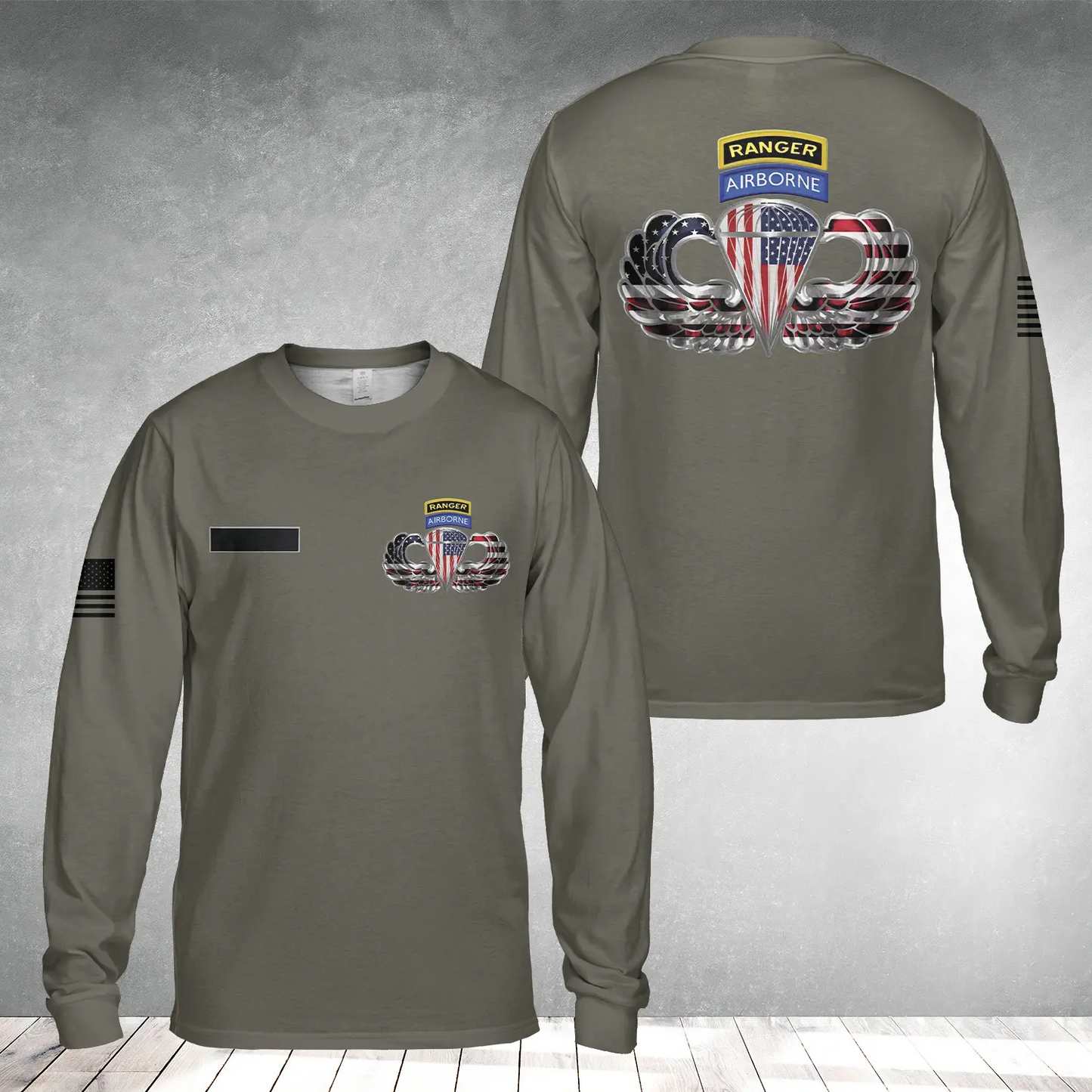 Custom Name Airborne Ranger Wings AOP Long Sleeve Shirt