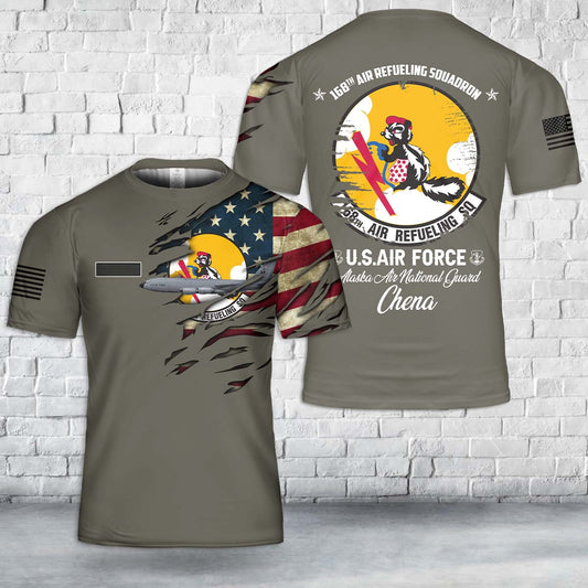 Custom Name Alaska Air National Guard 168th Air Refueling Squadron KC-135R "Stratotanker" T-Shirt 3D