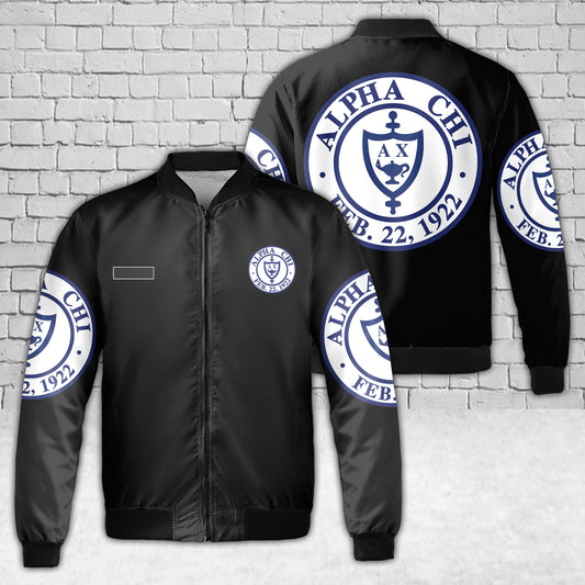 Custom Name Alpha Chi National College Honor Society AOP Fleece Bomber Jacket