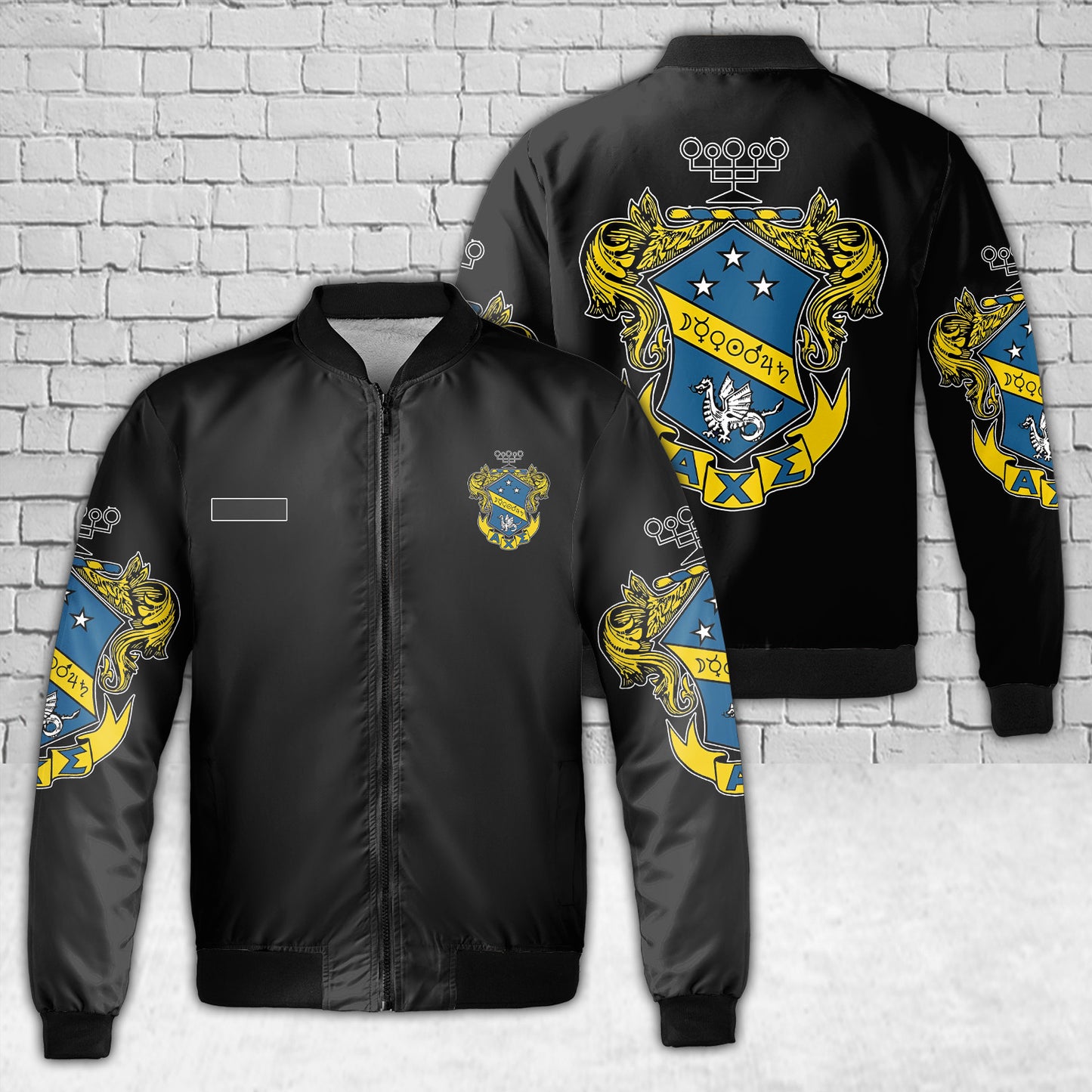 Custom Name Alpha Chi Sigma (ΑΧΣ) AOP Fleece Bomber Jacket