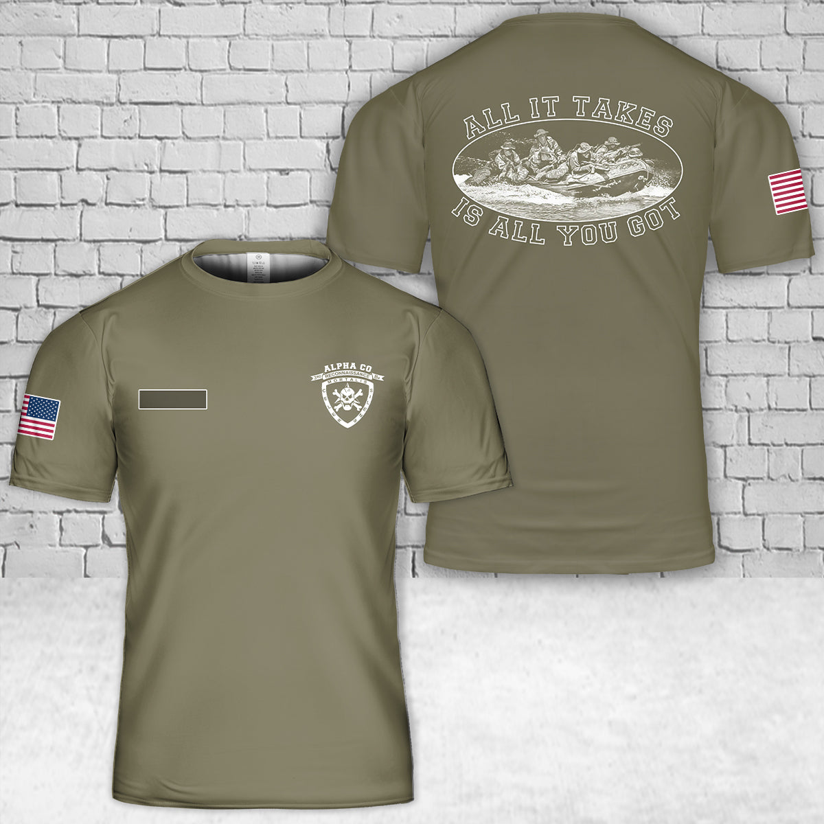 Custom Name Alpha Company 3rd Recon White Logo T-Shirt 3D