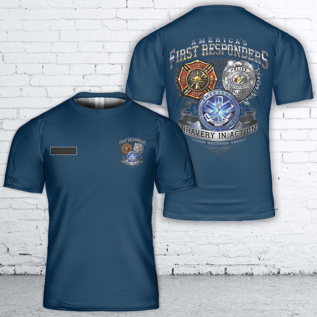 Custom Name America's First Responders T-Shirt 3D