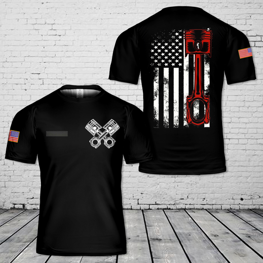 Custom Name American Flag Piston Muscle Car T-Shirt 3D