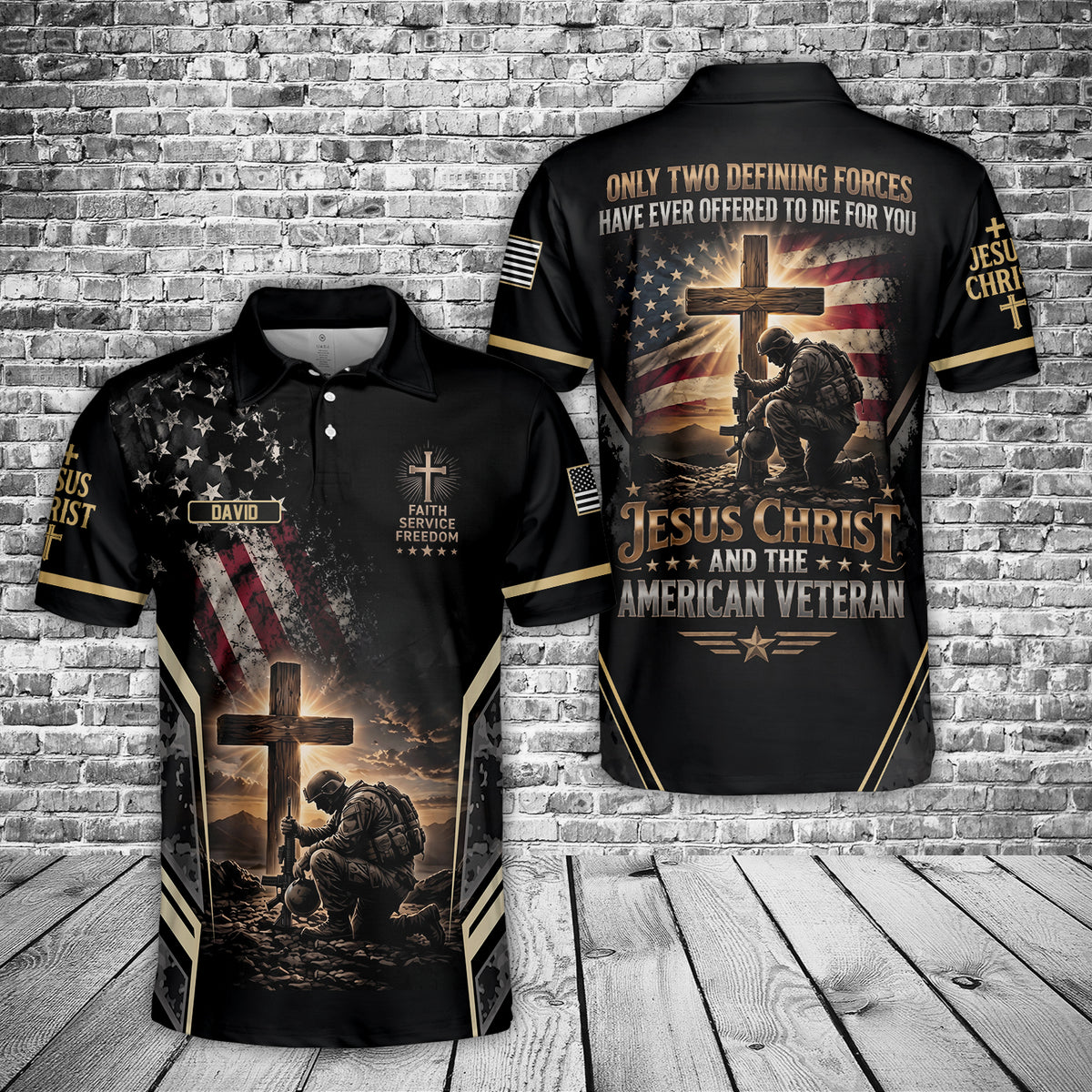 Custom Name American Veteran Polo Shirt
