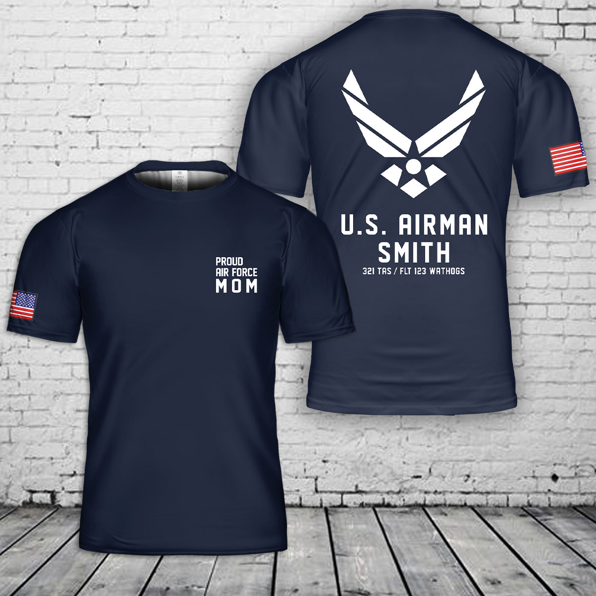 Custom Name And Flight Info Proud Air Force US Airman T-Shirt 3D