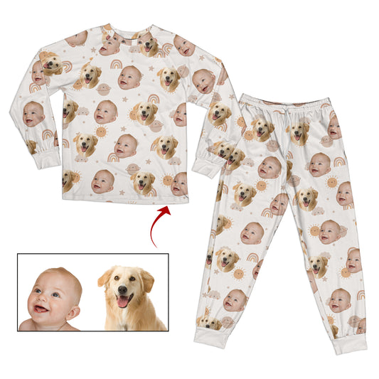 Custom Image Face And Dog Kid Raglan Pajamas Set