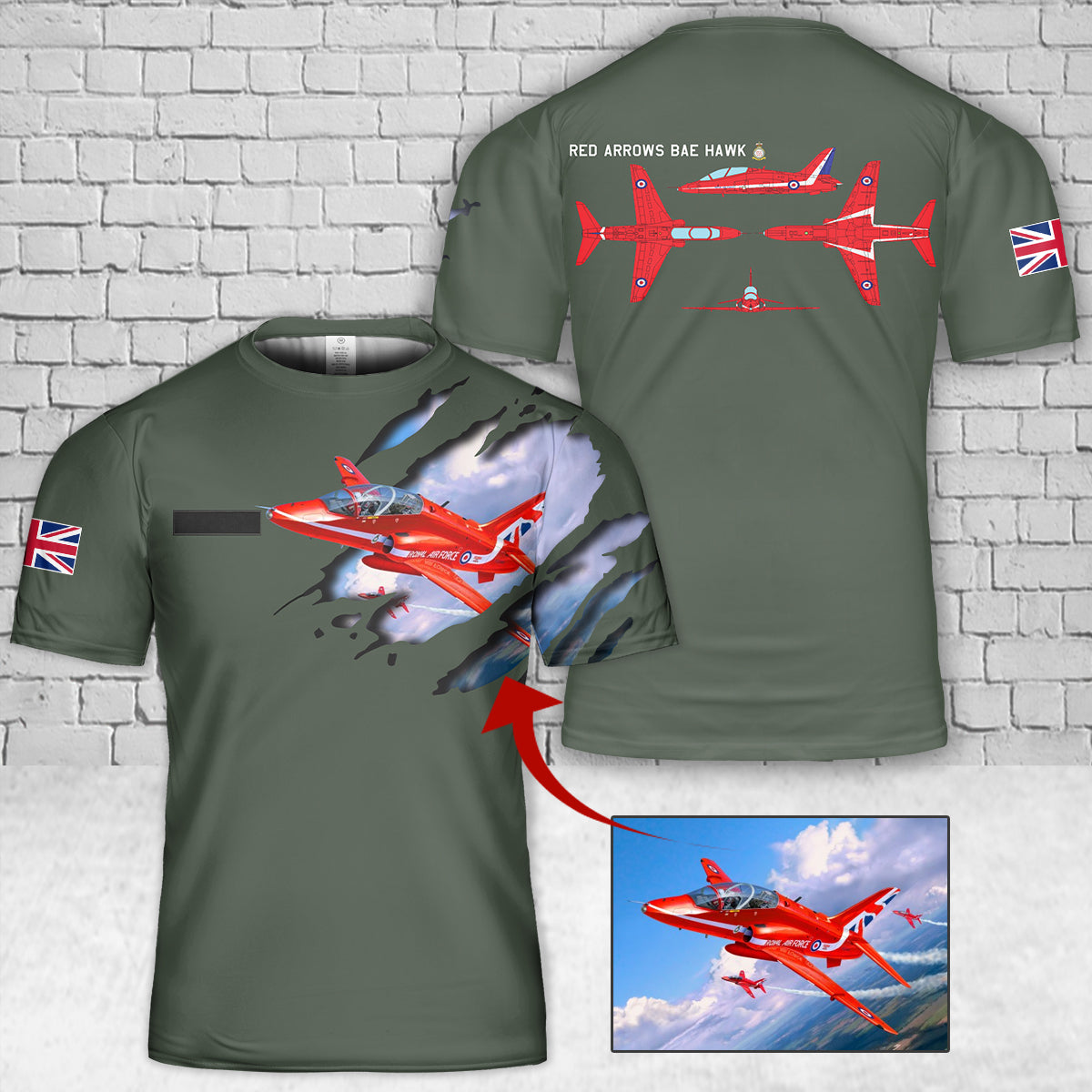 Custom Name And Image Royal Air Force Aerobatic Team Red Arrows BAE HAWK T-Shirt 3D