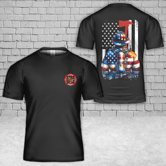 Custom Name And Number Fireman, Firefighter Department T-Shirt 3D