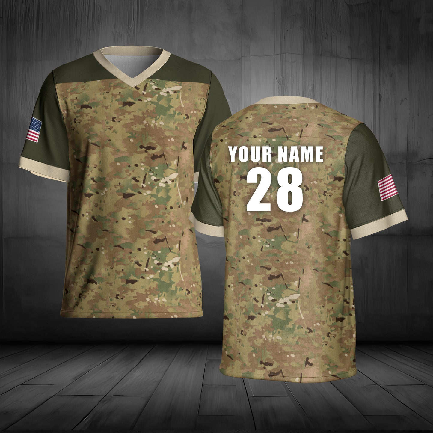 Custom Name And Number US Army Camouflage Pattern AOP Football Jersey