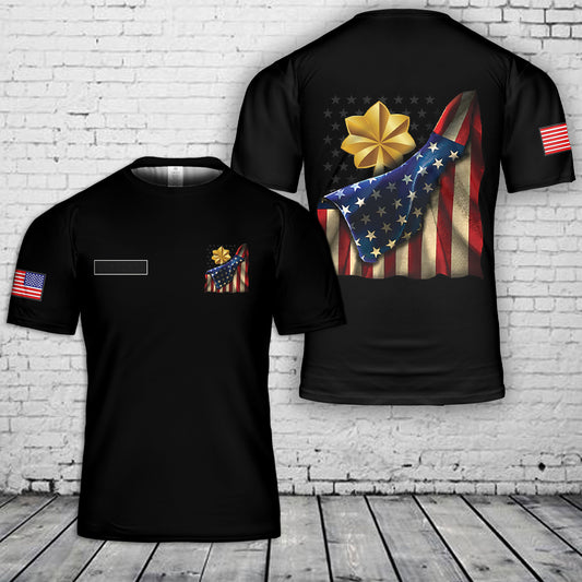 Custom Name And Officer Rank Insignia US Navy USA Flag T-Shirt 3D