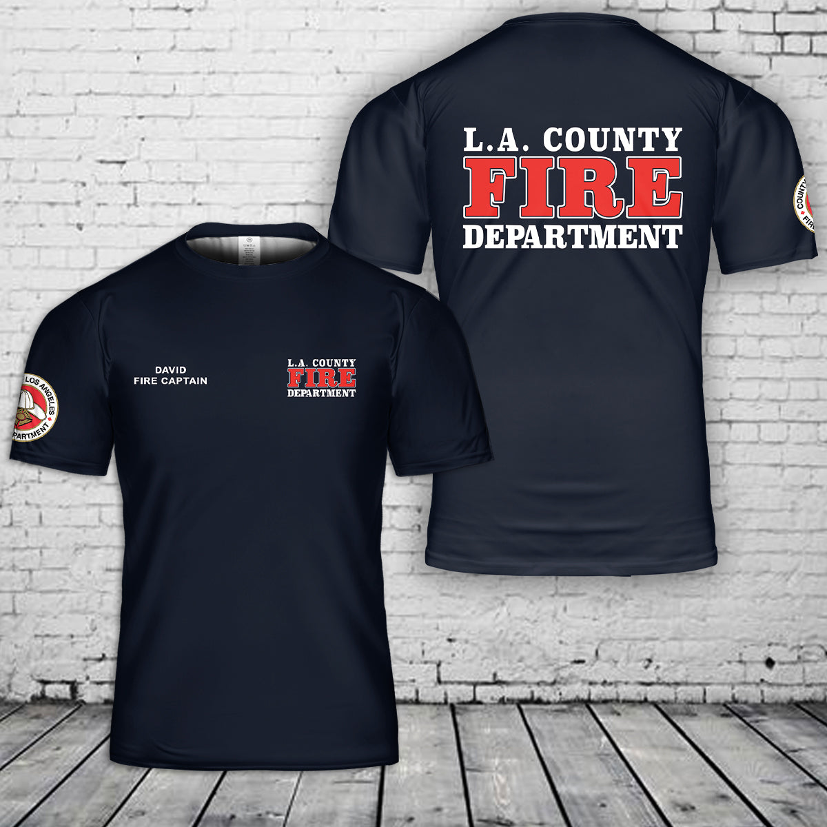 Custom Name And Rank Los Angeles County, California, Los Angeles County Fire Department (LACoFD) T-Shirt 3D