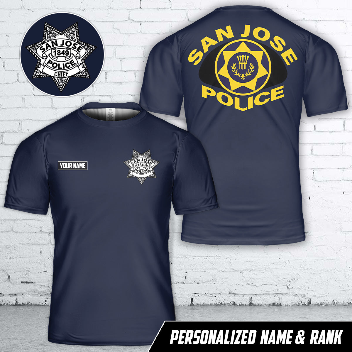 Custom Name And Rank San Jose, California, San Jose Police Department (SJPD) T-Shirt 3D
