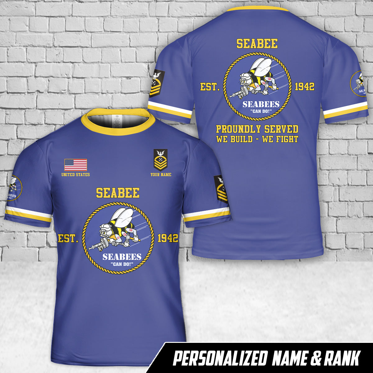 Custom Name And Rank US Navy Seabee T-Shirt 3D