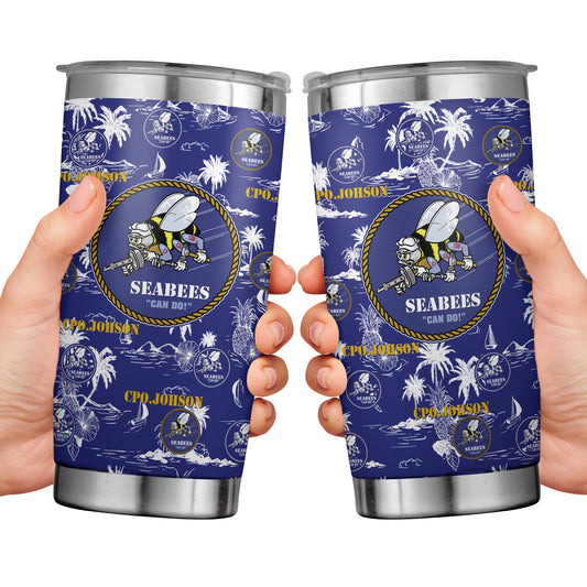 Custom Name And Rank US Navy Seabees Tumbler 20oz