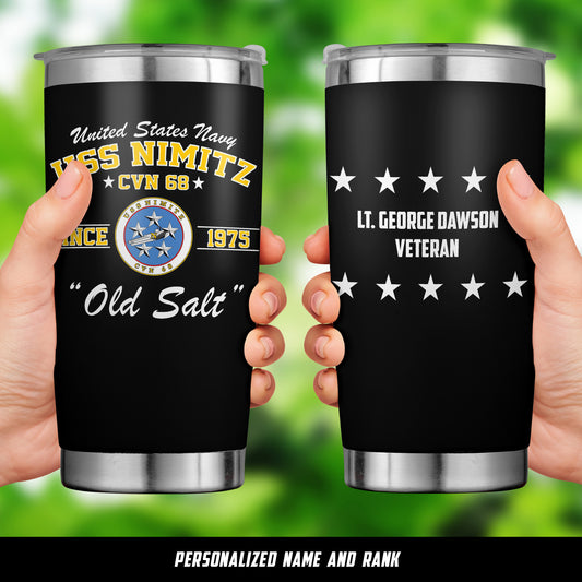Custom Name And Rank US Navy USS Nimitz (CVN-68) Tumbler 20oz
