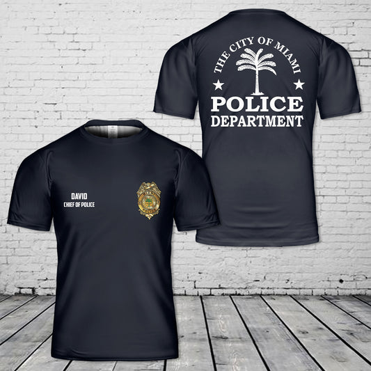 Custom Name And Title Rank Miami, Florida, Miami Police Department T-Shirt 3D