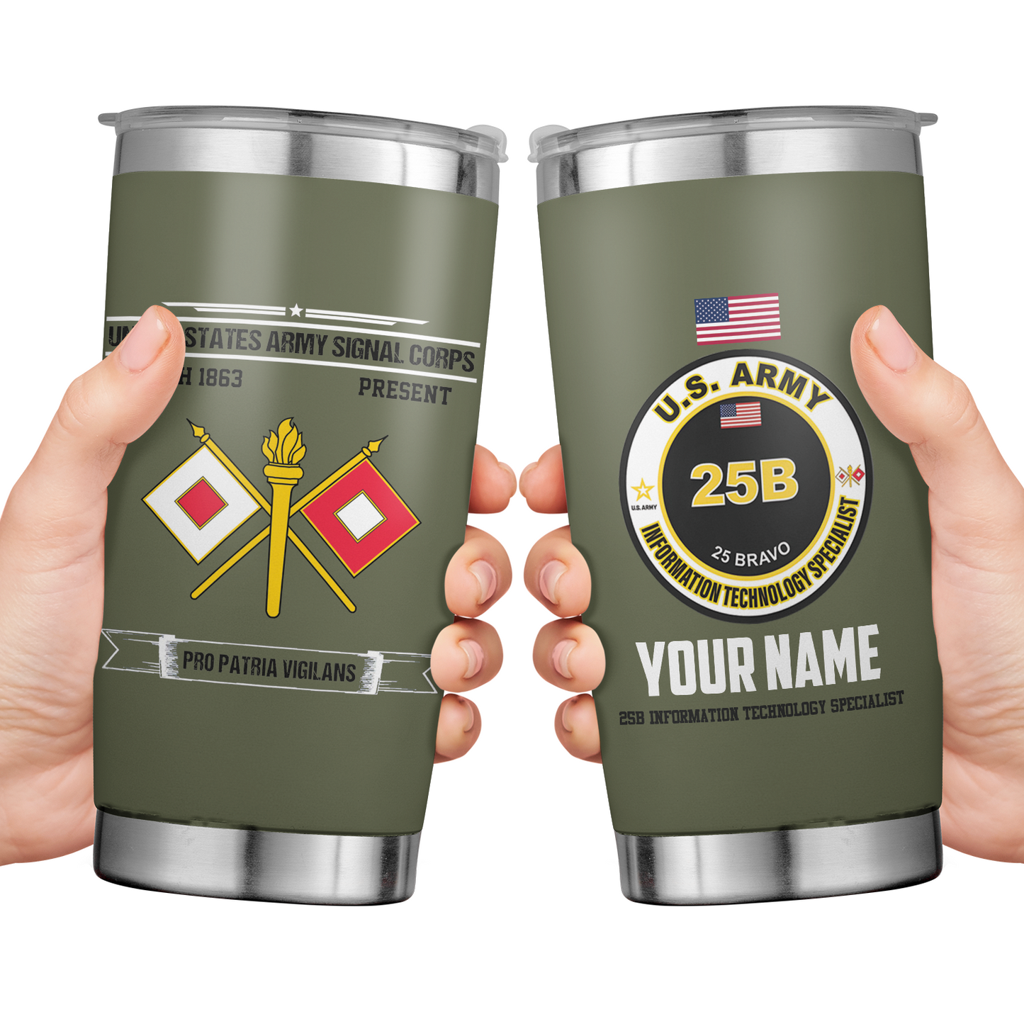 Custom Name And Unit United States Army Signal Corps Tumbler 20oz