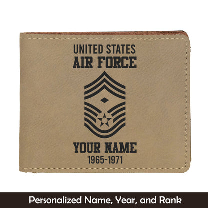 Custom Name, Year And Rank US Air Force Enlisted Ranks Leatherette Bifold Wallet (Made in US)