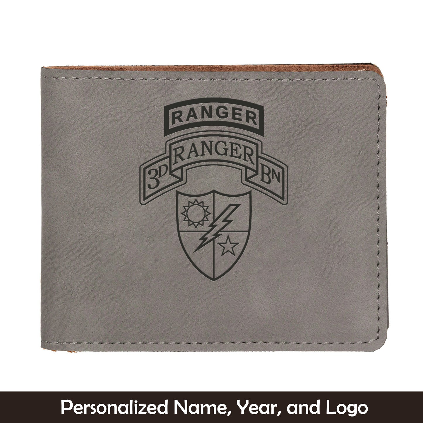 Custom Name And Year US Army 75th Ranger Regiment Airborne Ranger Battalion Insignia Leatherette Bifold Wallet (Made in US)