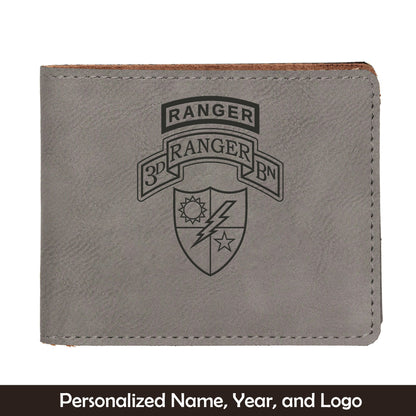 Custom Name And Year US Army 75th Ranger Regiment Airborne Ranger Battalion Insignia Leatherette Bifold Wallet (Made in US)