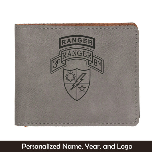 Custom Name And Year US Army 75th Ranger Regiment Airborne Ranger Battalion Insignia Leatherette Bifold Wallet (Made in US)