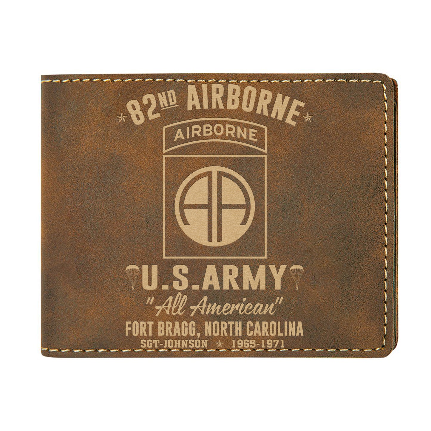 Custom Name And Year US Army 82nd Airborne Division Fort Bragg NC Leatherette Bifold Wallet (Made in US)