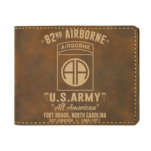 Custom Name And Year US Army 82nd Airborne Division Fort Bragg NC Leatherette Bifold Wallet (Made in US)