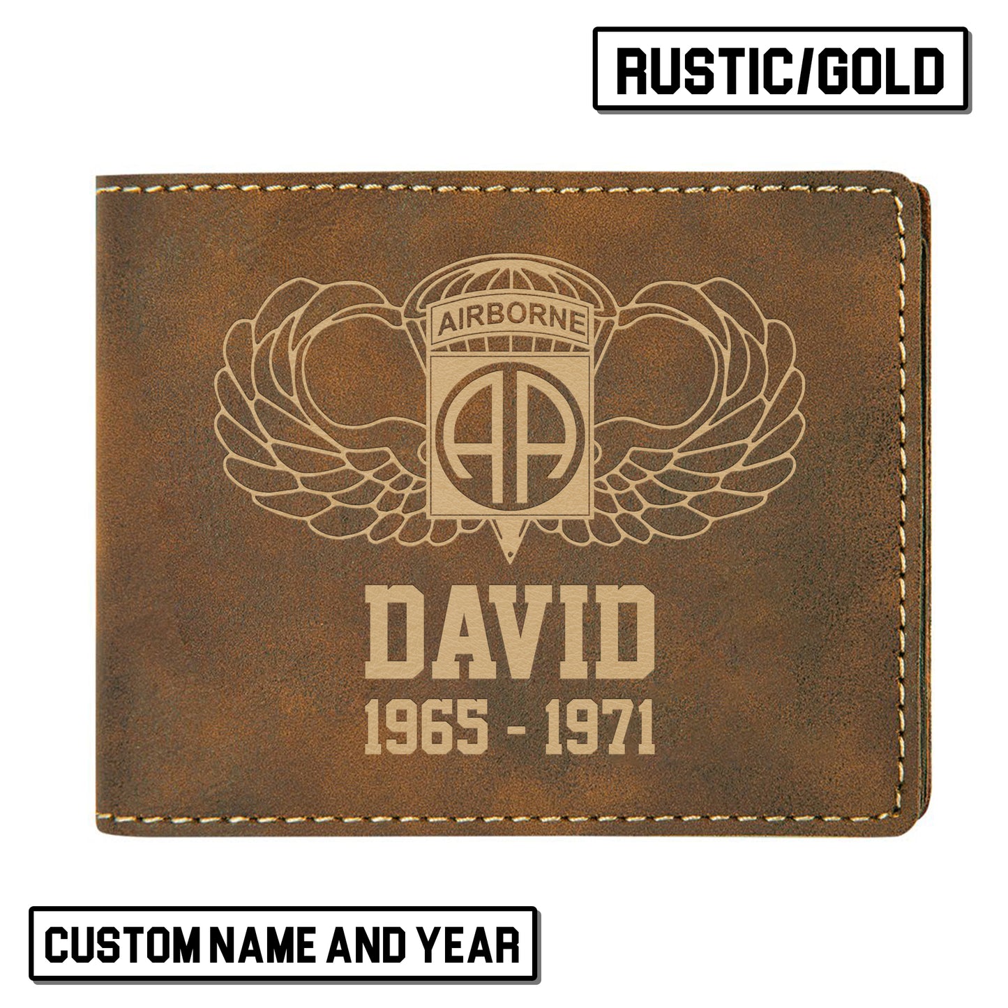 Custom Name And Year US Army 82nd Airborne Division Wings  Leatherette Bifold Wallet (Made in US)